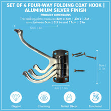 Load image into Gallery viewer, Set of four Aluminium Triple 𝗦𝗪𝗜𝗩𝗘𝗟 𝗖𝗢𝗔𝗧 𝗛𝗢𝗢𝗞𝗦 3-Prong Wall Mounted Hanger for Towels Robes Bags Jackets Bathroom Entryway