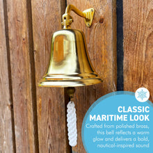 Load image into Gallery viewer, Brass Wall Mounted Traditional Ships Bell, perfect for home bar, gardens & pub decor