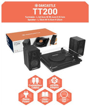 Load image into Gallery viewer, Vinyl Record Player with Speakers | Bluetooth Turntable with AUX & Headphone Jack | Vinyl Player with Speakers, Multi-Playback Options, 45RPM Adaptor and Audio Technica Cartridge | Oakcastle TT200