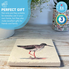 Load image into Gallery viewer, REDSHANK STONE COASTER | Stone Coasters | Animal novelty gift | Coaster for glass, mugs and cups| Square coaster for drinks | Bird gift | Meg Hawkins art | 10cm x 10cm