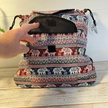 Load image into Gallery viewer, ELEPHANT BACKPACK| Bag with front and inside pocket | Red and blue bag | Unisex bags | Backpack for beach and travel | Elephant gifts | 35cm (L) x 34cm (W)