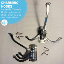 Load image into Gallery viewer, Set of two Aluminium Triple 𝗦𝗪𝗜𝗩𝗘𝗟 𝗖𝗢𝗔𝗧 𝗛𝗢𝗢𝗞𝗦 3-Prong Wall Mounted Hanger for Towels Robes Bags Jackets Bathroom Entryway