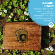 Load image into Gallery viewer, PREMIUM WOODEN CARD BOX DOUBLE DECK w/ Brass Inlay Aces Design – Includes 2 Decks for Game Night