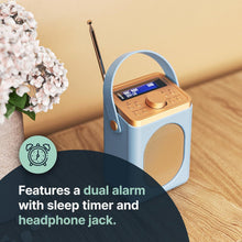 Load image into Gallery viewer, DAB, DAB+ Digital and FM Bluetooth radio | Battery and Mains Powered Portable DAB Radio | Majority Little Shelford | Bluetooth Connectivity, Dual Alarm, 15 Hours Playback and LED Display | Duck Egg