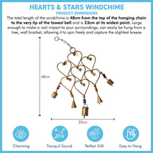 Load image into Gallery viewer, Vintage Style Garden Windchime with Hearts & Stars in distressed golden metal