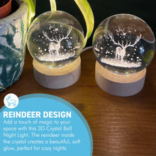 Load image into Gallery viewer, Set of Two 3D Crystal Ball Night Light USB Lamp with Reindeer designs, elegant modern illumination for any room