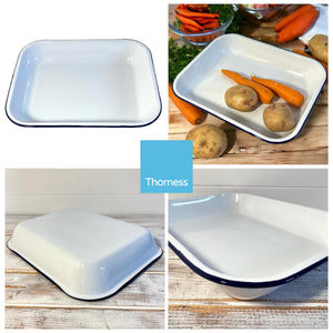CLASSIC BLUE and WHITE ENAMEL BAKING TRAY| Enamelware | 34cm X 28cm | Ovenware | Baking Tray | Cookware | Roasting Tray | Oven Safe | Dishwasher Safe