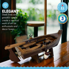 Load image into Gallery viewer, BROWN HULL MODEL ROWING BOAT | Sailing | Yacht | Boats | Models | Nautical Gift | Sailing Ornaments | Boat on Stand | 14cm (L) x 5cm (H) x 5.5cm (W)