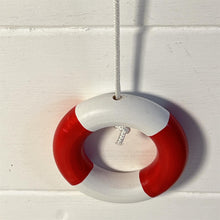 Load image into Gallery viewer, Set of two Red and white life ring light Pulls | Lifebuoy light pulls| Nautical Theme Wooden Cord Pull Light Pulls