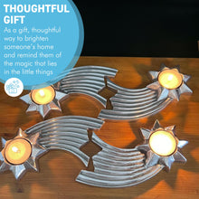 Load image into Gallery viewer, Set of Four Celestial Elegance: Brushed Silver Aluminum Shooting Star Tea Light Candle Holders, Modern Decorative Accent