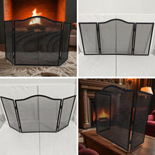 Load image into Gallery viewer, 𝗖𝗔𝗦𝗧 𝗜𝗥𝗢𝗡 𝟯-𝗣𝗔𝗡𝗘𝗟 𝗙𝗢𝗟𝗗𝗜𝗡𝗚 𝗠𝗘𝗦𝗛 𝗙𝗜𝗥𝗘 𝗚𝗨𝗔𝗥𝗗 𝟵𝟲𝘅𝟲𝟬.𝟱𝗰𝗺 | Durable | Rust-Resistant | Fireplace Screen for Open Fire | Fire Safety | Hearth Protection