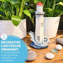 Load image into Gallery viewer, The 22cm Painted Lighthouse – Wood-Effect Finish with a Ship’s Wheel