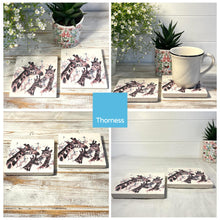 Load image into Gallery viewer, 2 x GIRAFFE STONE COASTERS | Stone Coasters | Animal novelty gift | Coaster for glass, mugs and cups| Square coaster for drinks | Giraffe gift | Meg Hawkins art | 10cm x 10cm