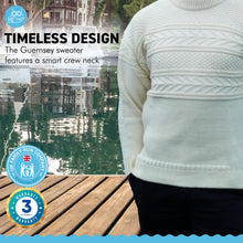 Load image into Gallery viewer, Pure British Wool GUERNSEY SWEATER | X LARGE | Ecru neutral colour | 100% British wool with a traditional textured pattern | Crew neck | Fisherman jumper | Tight knit weave