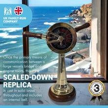 Load image into Gallery viewer, 35cm high Replica ships brass telegraph on a wooden base | Nautical home décor | Coastal maritime ornament