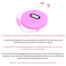 Load image into Gallery viewer, Pink Oakcastle CD100 RECHARGEABLE BLUETOOTH CD PLAYER | 12hr Portable Playtime | In Car Compatible Personal CD Player | Headphones Included, AUX Output, Anti-Skip Protection, Custom EQ, CD Walkman (Pink)