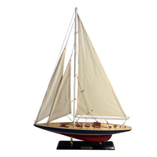 Load image into Gallery viewer, Detailed 50cm long wooden model Rainbow J Class Sailing Yacht | Americas Cup Racing Yacht | Nautical ornament | sailboat model | Rainbow sailing ship model | Fully assembled model boat kit
