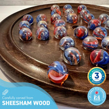 Load image into Gallery viewer, 30cm Diameter WOODEN SOLITAIRE BOARD GAME with FUNFAIR GLASS MARBLES | classic wooden solitaire game | strategy board game | family board game | games for one | board games