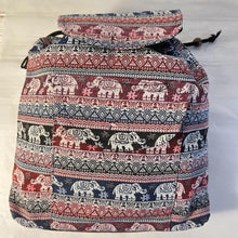 Load image into Gallery viewer, ELEPHANT BACKPACK| Bag with front and inside pocket | Red and blue bag | Unisex bags | Backpack for beach and travel | Elephant gifts | 35cm (L) x 34cm (W)