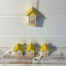 Load image into Gallery viewer, Set of 4 Yellow beach hut light pulls | Nautical Theme Wooden Beach Hut Cord Pull Light Pulls