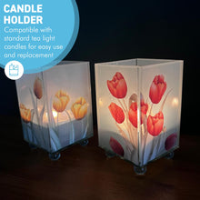 Load image into Gallery viewer, Set of 2 Elegant 1 x Yellow Tulip and 1 x Red Tulip Glass Votive Candle Holders – Decorative Accent for Warm Ambiance, Ideal for Home Decor, Gifts & Special Occasions