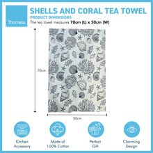 Load image into Gallery viewer, SHELLS AND CORAL TEA TOWEL | 100% COTTON TEA TOWEL | Kitchen hand towel | Nautical gift | Beach themed gift | Perfect gift for beach lovers | 70 cm x 50 cm
