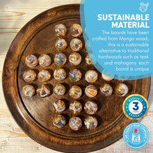 Load image into Gallery viewer, 30cm Diameter DARK WOOD SOLITAIRE BOARD GAME with HELTER SKELTER GLASS MARBLES | |classic wooden solitaire game | strategy board game | family board game | games for one | board games
