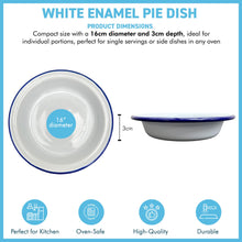 Load image into Gallery viewer, Traditional White Enamel Pie Dish, Baking Tin for Pudding, Steak, and More (16cm diameter x 3cm depth) Oven-Safe Bakeware