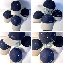 Load image into Gallery viewer, Set of 4 Adjustable Navy-Blue Baseball Caps, Captain, Bosun, First Mate & Crew, Nautical Boating Hats for Sailing, Yachting & Team Uniform