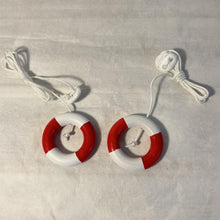 Load image into Gallery viewer, Set of two Red and white life ring light Pulls | Lifebuoy light pulls| Nautical Theme Wooden Cord Pull Light Pulls