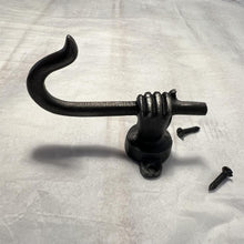 Load image into Gallery viewer, Antique style Iron Coat Hook, Single Hand Grasping Shepherd's Staff Design, 90mm Cast Iron Wall Mount