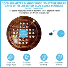 Load image into Gallery viewer, 22cm Diameter wooden SOLITAIRE BOARD GAME with OLD GLORY WHITE SWIRL GLASS MARBLES | classic wooden solitaire game | strategy board game | family board game | games for one | board games