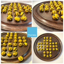 Load image into Gallery viewer, 30cm Diameter WOODEN SOLITAIRE BOARD GAME with BUMBLEBEE GLASS MARBLES | classic wooden solitaire game | strategy board game | family board game | games for one | board games
