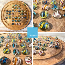 Load image into Gallery viewer, 30cm Diameter MANGO WOOD SOLITAIRE BOARD GAME with HELTER SKELTER GLASS MARBLES | |classic wooden solitaire game | strategy board game | family board game | games for one | board games