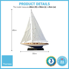 Load image into Gallery viewer, Detailed 50cm long wooden model Enterprise J Class Sailing Yacht | Americas Cup Racing Yacht | Nautical ornament | sailboat model | Enterprise sailing ship model | Fully assembled model boat kit