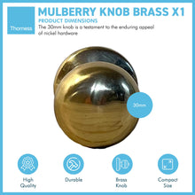 Load image into Gallery viewer, Mulberry Brass Knob | Single door knob | Brass cupboard knobs | Cabinet hardware | Antique brass cupboard handles | Cupboard door handles | 30mm