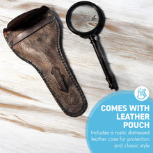 Load image into Gallery viewer, Nautical 20cm Brass Handheld Magnifying Glass with distressed leather pouch - maritime decor
