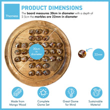 Load image into Gallery viewer, 30cm Diameter MANGO WOOD SOLITAIRE BOARD GAME with PINKY GLASS MARBLES | |classic wooden solitaire game | strategy board game | family board game | games for one | board games