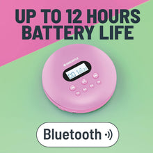 Load image into Gallery viewer, Pink Oakcastle CD100 RECHARGEABLE BLUETOOTH CD PLAYER | 12hr Portable Playtime | In Car Compatible Personal CD Player | Headphones Included, AUX Output, Anti-Skip Protection, Custom EQ, CD Walkman (Pink)
