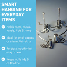 Load image into Gallery viewer, Set of four Aluminium Triple 𝗦𝗪𝗜𝗩𝗘𝗟 𝗖𝗢𝗔𝗧 𝗛𝗢𝗢𝗞𝗦 3-Prong Wall Mounted Hanger for Towels Robes Bags Jackets Bathroom Entryway