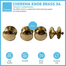 Load image into Gallery viewer, Cherema Brass Knob | Set of 4 door knobs | Brass cupboard knobs | Cabinet hardware | Antique brass cupboard handles | Cupboard door handles | 30mm
