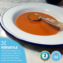 Load image into Gallery viewer, 24CM WHITE ENAMEL SOUP PLATE | Meal plate | Enamel plate | Large deep plate | Traditional plate | Kitchen plate for soup sides pasta | 24cm diameter with 4cm depth