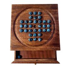 Load image into Gallery viewer, Wooden Solitaire with Drawer for Brontosaurus Marbles | Travel Games | Strategic & Traditional Games | Perfect for Adults & Family Fun