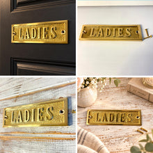 Load image into Gallery viewer, The Polished Brass Ladies Sign – A Solid Cast Brass Toilet Door Plaque
