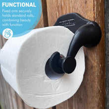Load image into Gallery viewer, Elegant Victorian-Style Cast Iron Toilet Roll Holder – Wall-Mounted, Fixed Arm Design in Classic Black Antique Finish