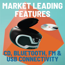Load image into Gallery viewer, Oakcastle CD200 PORTABLE CD PLAYER BOOMBOX with Bluetooth & FM Radio, 3.5mm AUX headphone jack and USB input, mains and battery music system for adults and children with stereo sound speakers