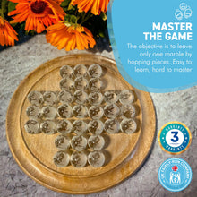 Load image into Gallery viewer, 30cm Diameter Mango wood SOLITAIRE BOARD GAME with 30mm FROSTED GLOBE GLASS MARBLES | classic wooden solitaire game | strategy board game | family board game