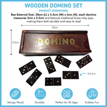 Load image into Gallery viewer, Wooden Domino Set in wooden box with Sliding Lid, includes premium domino pieces