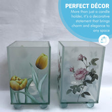 Load image into Gallery viewer, Set of 2 Floral Glass Votive Candle Holders, Yellow tulip and Rose, Decorative Accent for Warm Ambiance, Ideal for Home Decor, Gifts & Special Occasions