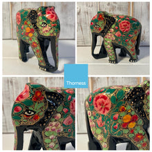 Load image into Gallery viewer, BLACK, GREEN AND PINK PAPER MACHE ELEPHANT ORNAMENT | Animal Decoration | Wildlife Sculpture | Paper Mache Animal | Multi Coloured| Home Decor | Elephants represent Good Luck